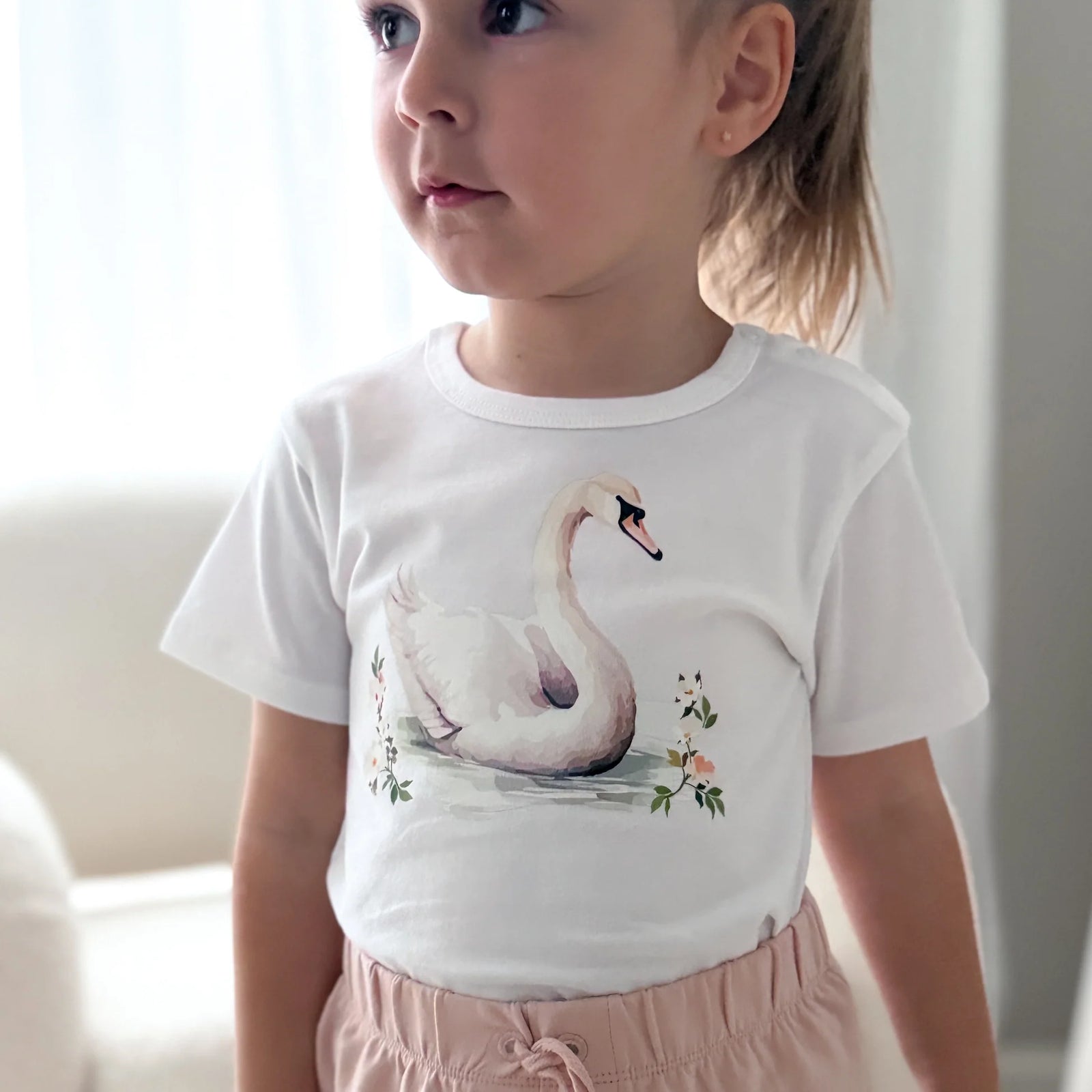 Little Bee by Dimples Cotton T-shirt - Swan