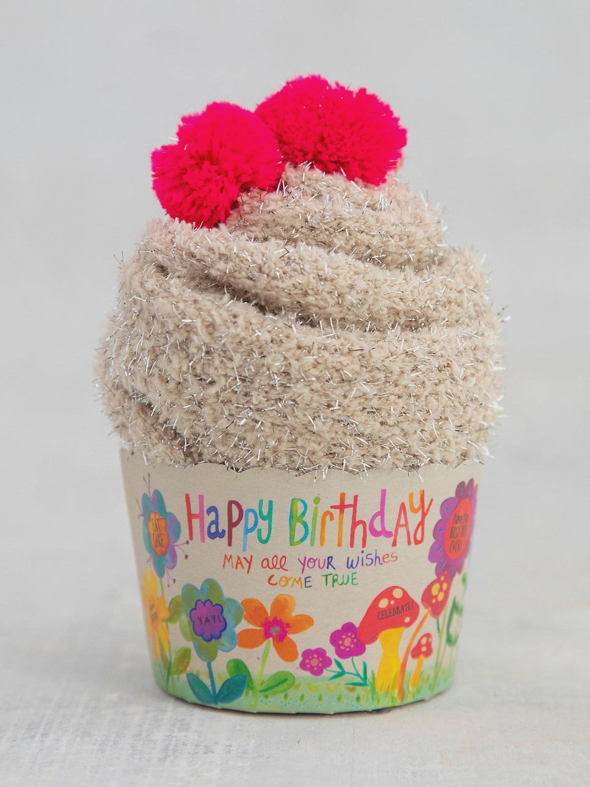 Natural Life Cupcake Sock Happy Birthday Floral