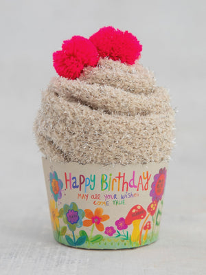 Natural Life Cupcake Sock Happy Birthday Floral