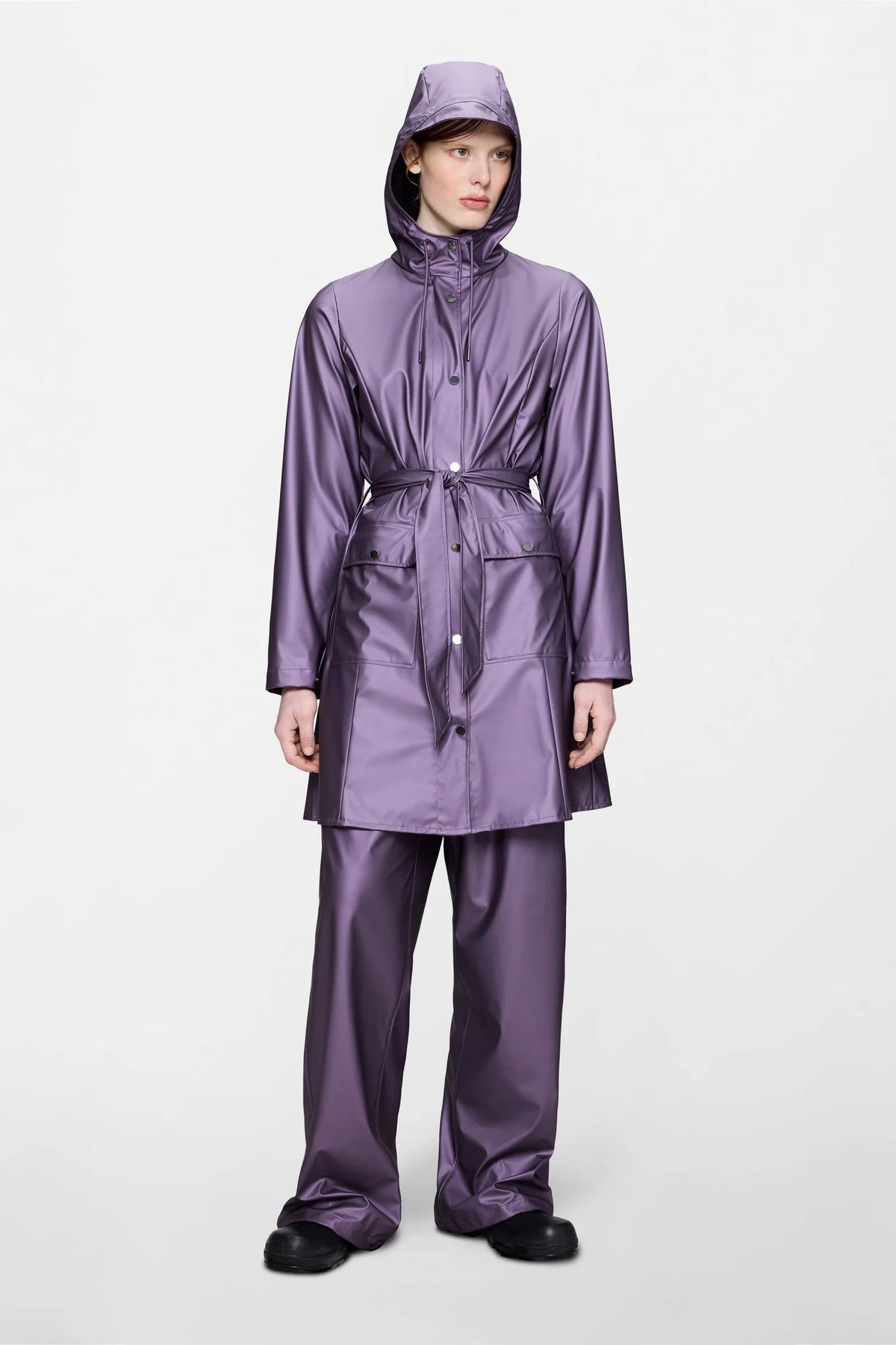 RAINS Curve Long Jacket W3 - Body Purple raincoat