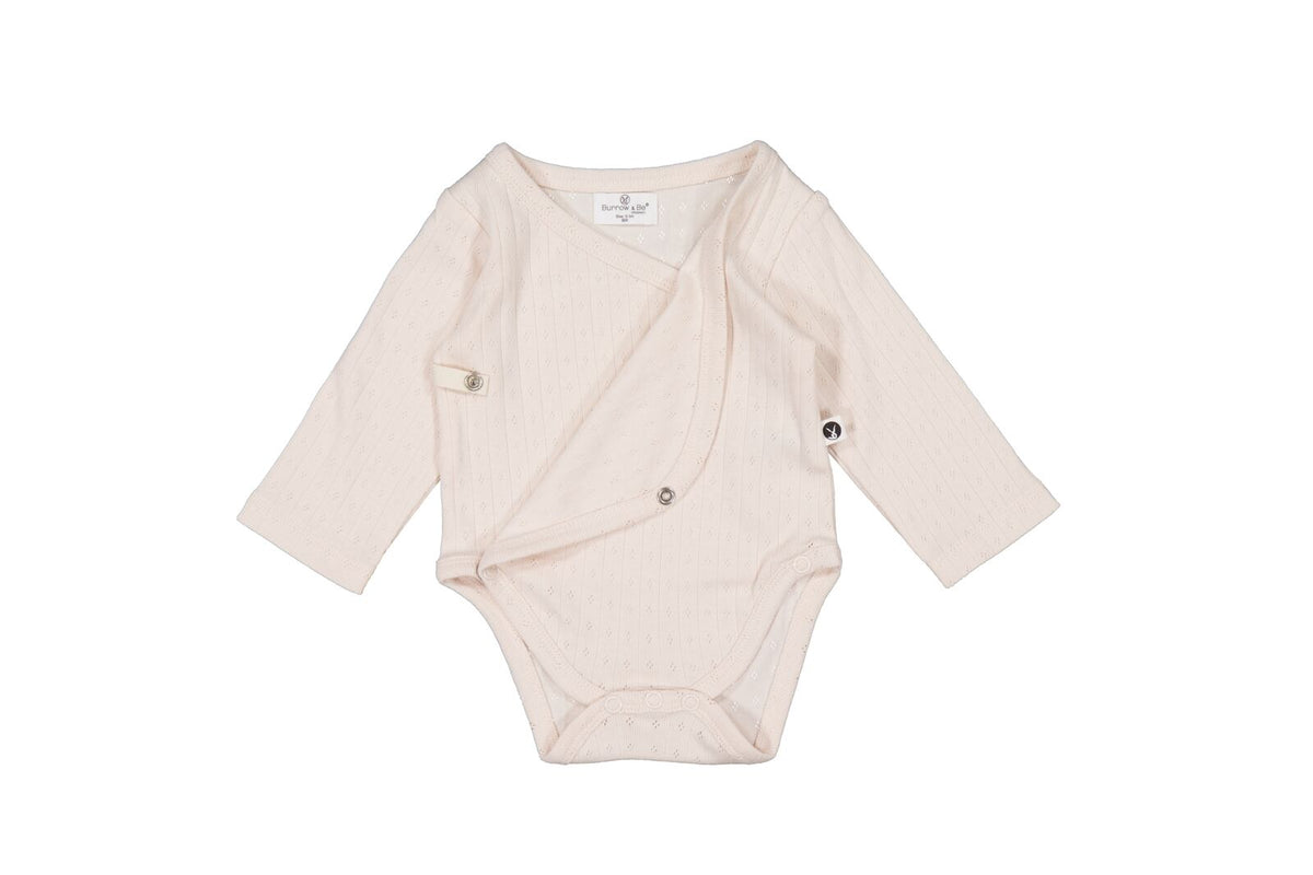 Burrow & Be Almond Blush Pointelle Long sleeve Kimono Bodysuit