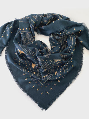 Dark Hampton x Ellie Compton THE QUINNavy blue scarf with gold patterns