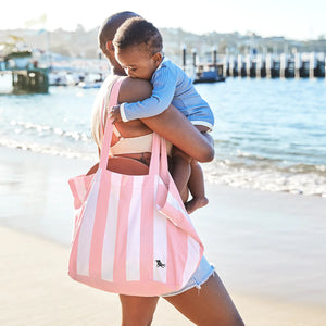 Dock & Bay Beach Tote Bag M - Malibu Pink Pink and white striped