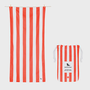 DOCK & BAY Beach Towel - Cabana Collection - Waikiki Coral - Large Red and white striped