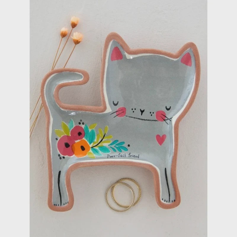 Natural Life Terracotta Trinket Dish - Cat A ceramic cat-shaped jewelry tray