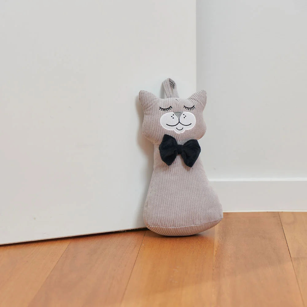 Doorstop - Happy Cat Gray cat-shaped