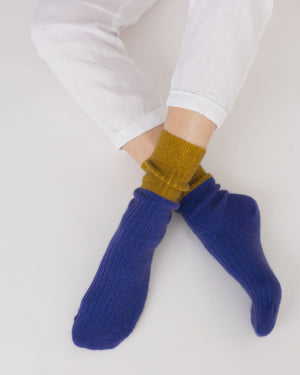 nooan Dunedin Possum Merino Wool Socks - Royal Blue + Ecru Olive