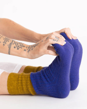 nooan Dunedin Possum Merino Wool Socks - Royal Blue + Ecru Olive