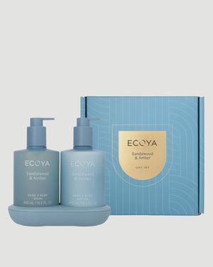 ECOYA The Bathroom Edit - Sandalwood & Amber hand body wash lotion gift set box