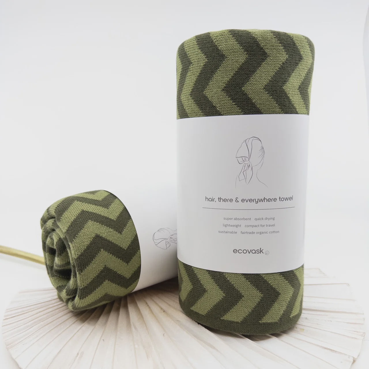 Ecovask Hair & Travel Towel - Moss Chevron