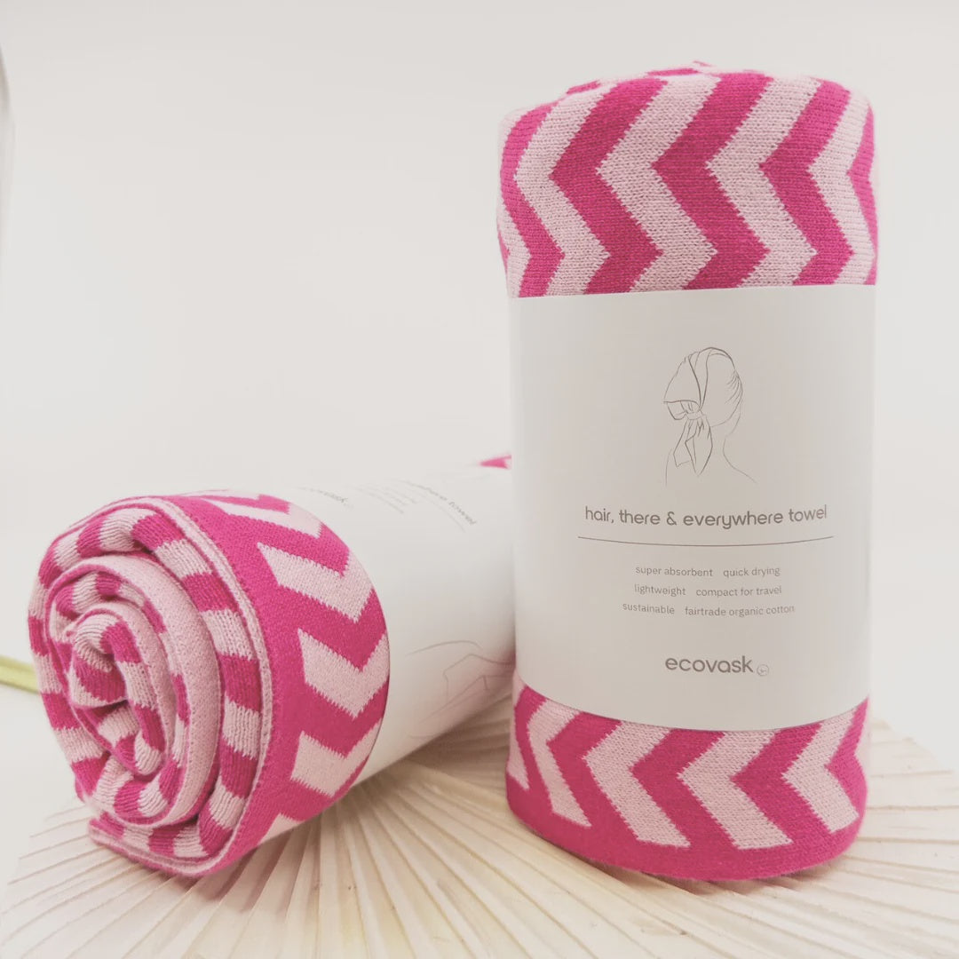 Ecovask Hair & Travel Towel - Raspberry Chevron