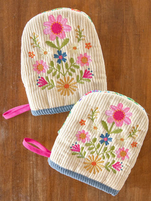 Natural Life Embroidered Mini Oven Mitt Set of 2 Pair of embroidered floral oven mitts