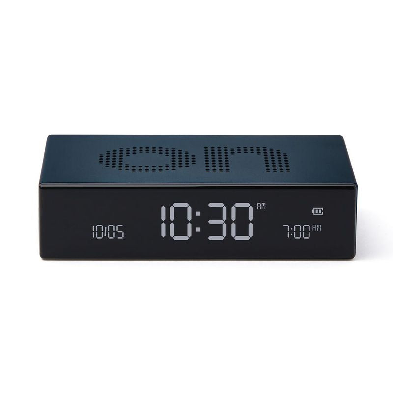 Lexon Flip Premium Alarm Clock Dark Aluminium Blue