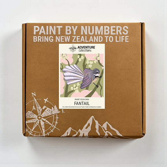 Adventure Collections Fantail 20x20cm Paint By Numbers Box for a paint by numbers kit with a New Zealand theme