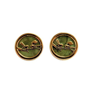 NZ Greenstone Fantail Round Stud Earrings with Pounamu and Gold Wildside Gifts