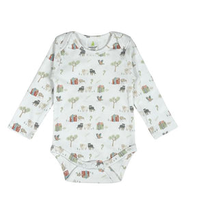 Blue Bunny New Zealand Baby Clothes Farm Muster Long Sleeve Bodysuit Baby bodysuit with animal and house pattern