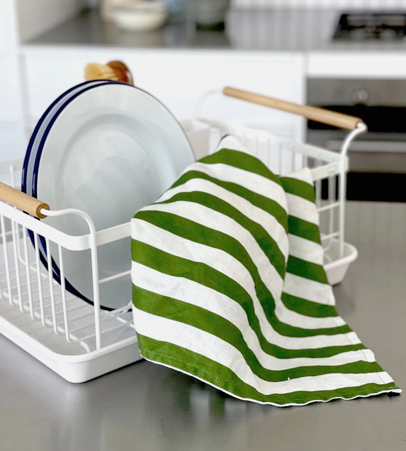 Father Rabbit Tea Towel - Olive Stripe