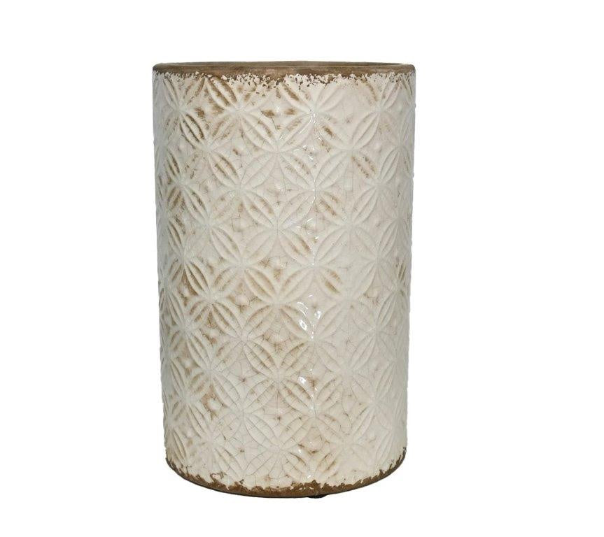 Fleur Vase - Cream Cylindrical ceramic vase with textured pattern