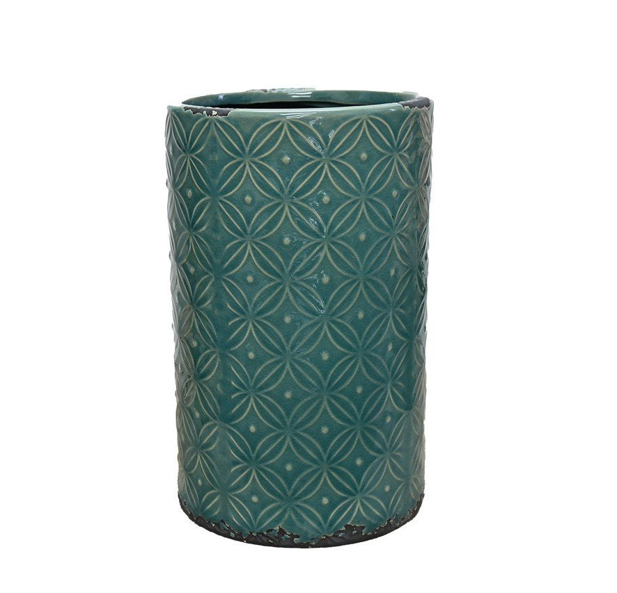 Green ceramic vase with geometric pattern Fleur Vase - Slate Blue