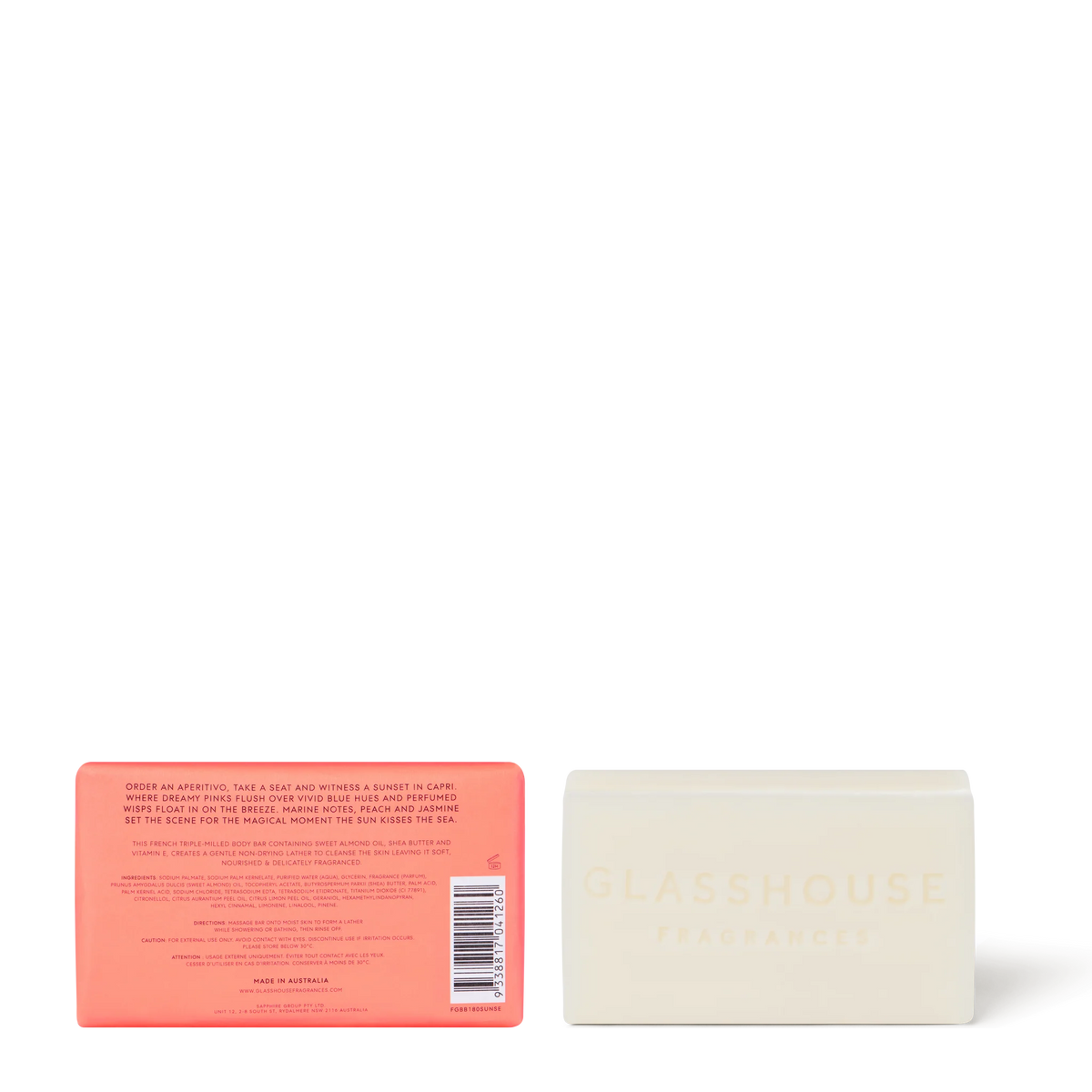 Glasshouse soap Body Bar 180g - Sunset in Capri