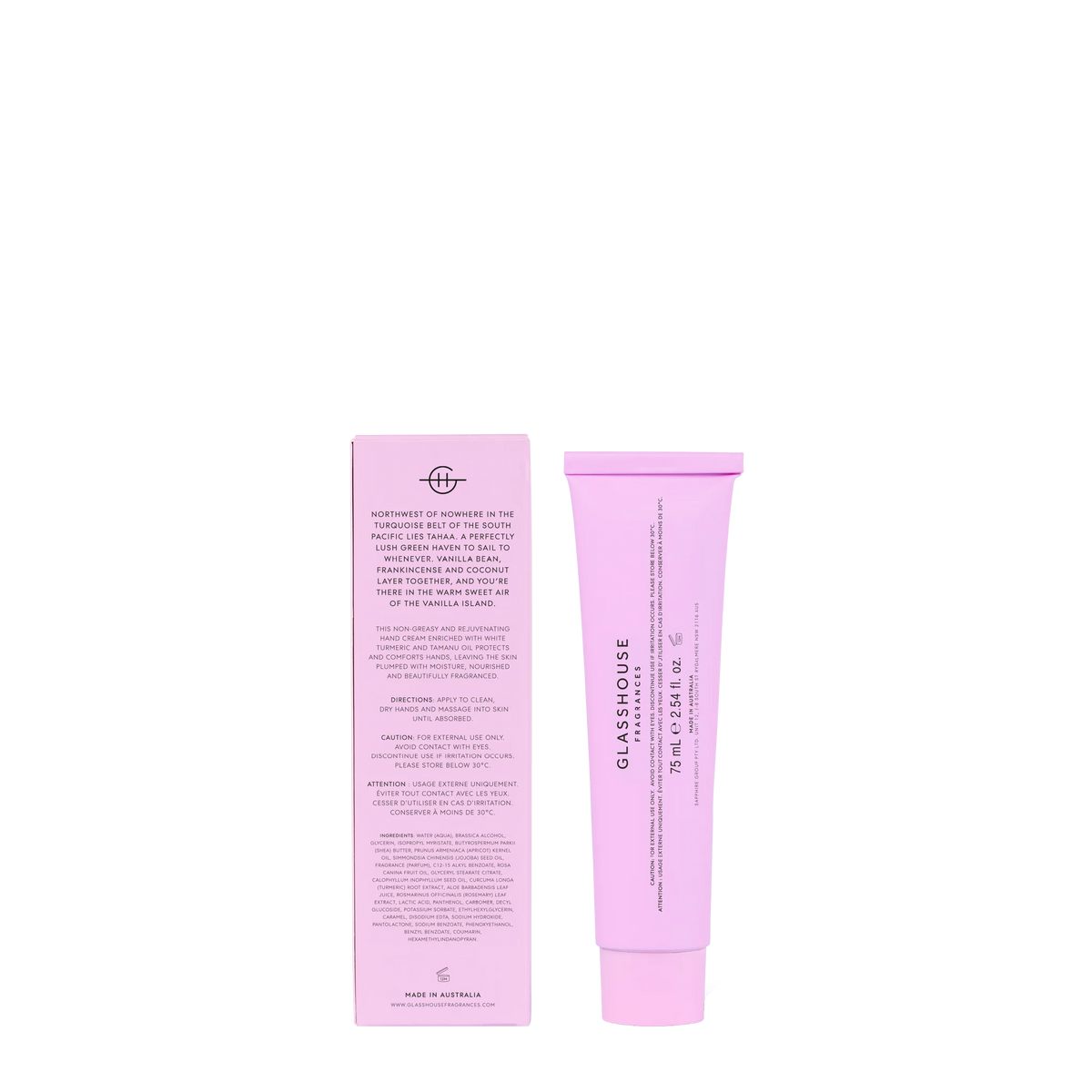 Glasshouse Fragrances GF 75ml Hand Cream A TAHAA AFFAIR VANILLA CARAMEL