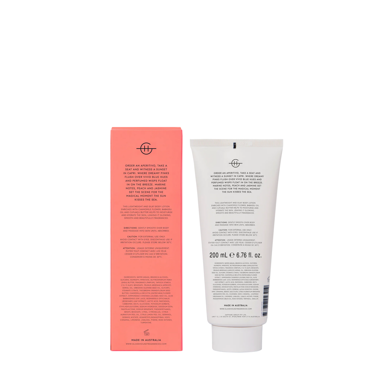 Glasshouse Fragrances Body Lotion 200ml - Sunsets in Capri