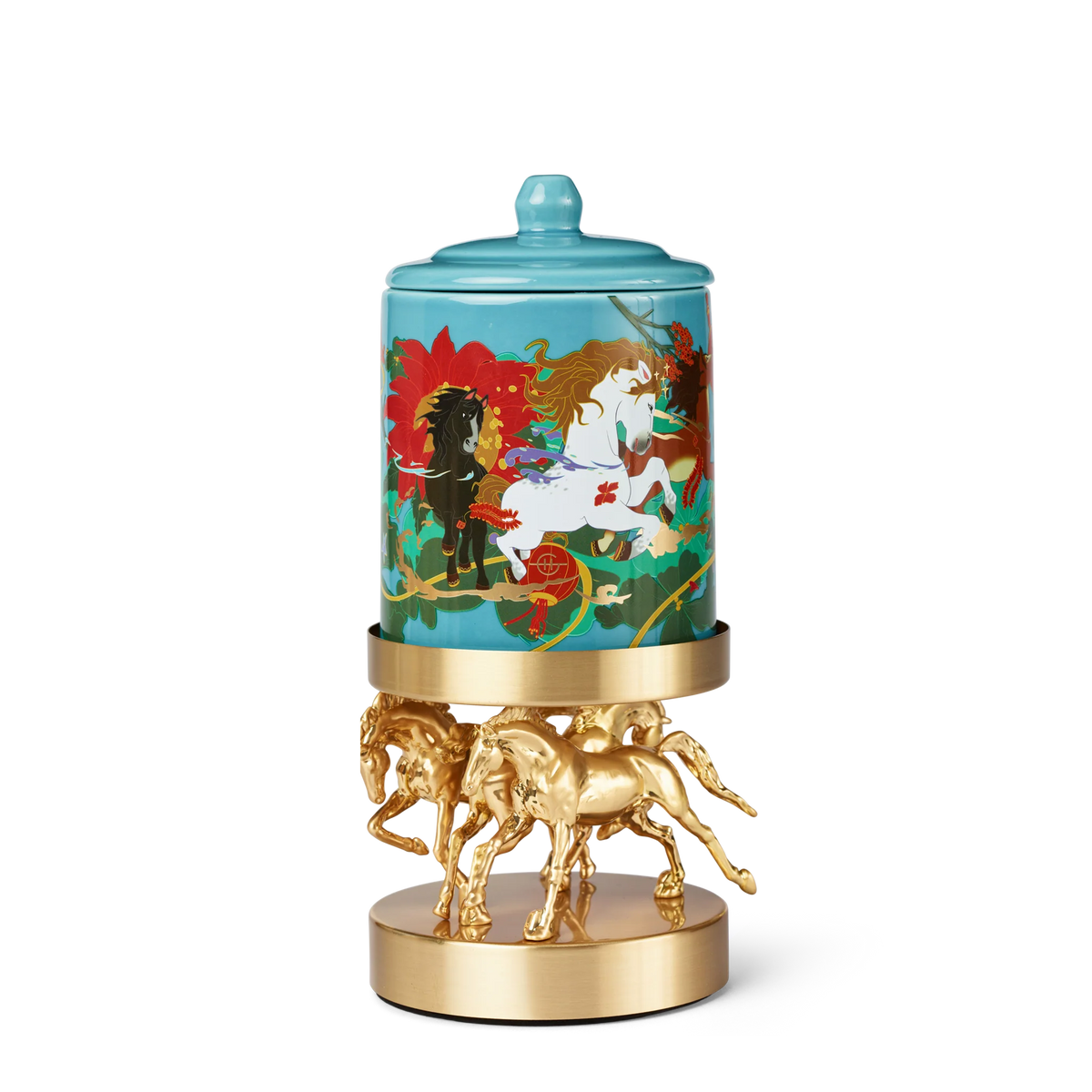 Glasshouse Gold candle holder with horses Freedom of the Horse