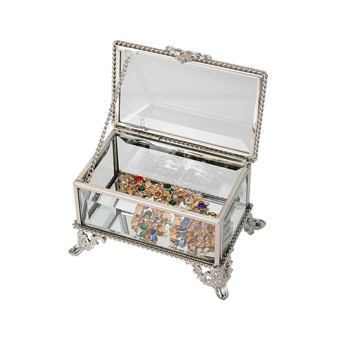 Glass Jewellery box Silver with Clear Glass 6.7 x 10 x 6.5 cm