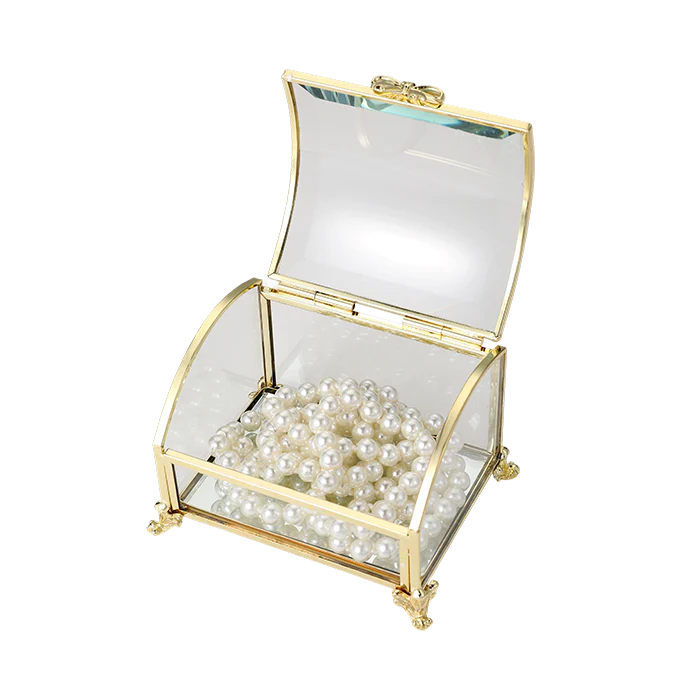 Glass Jewellery box Gold Curved with Clear Glass