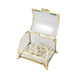 Glass Jewellery box Gold Curved with Clear Glass