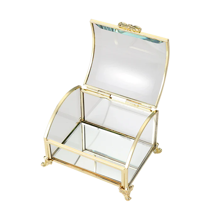 Glass Jewellery box Gold Curved with Clear Glass