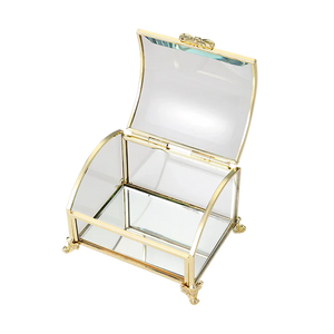 Glass Jewellery box Gold Curved with Clear Glass