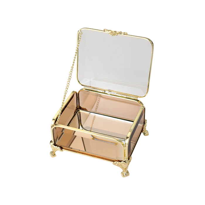 Glass Jewellery box Gold with Amber Glass 6.5 x 10 x 8cm