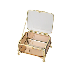 Glass Jewellery box Gold with Amber Glass 6.5 x 10 x 8cm