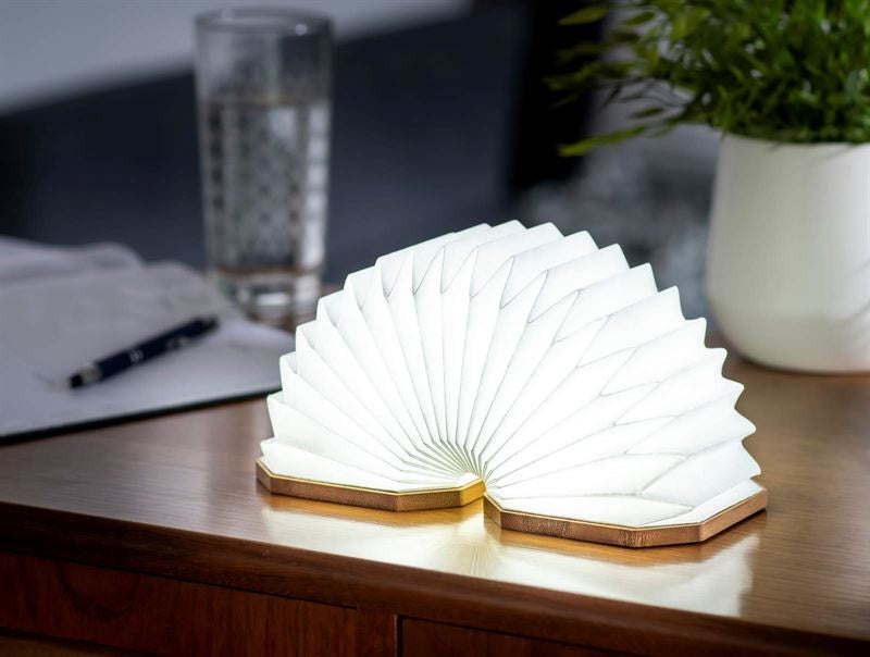 Gingko - Walnut Accordion - Small LED Light A folding paper lantern-style table lamp
