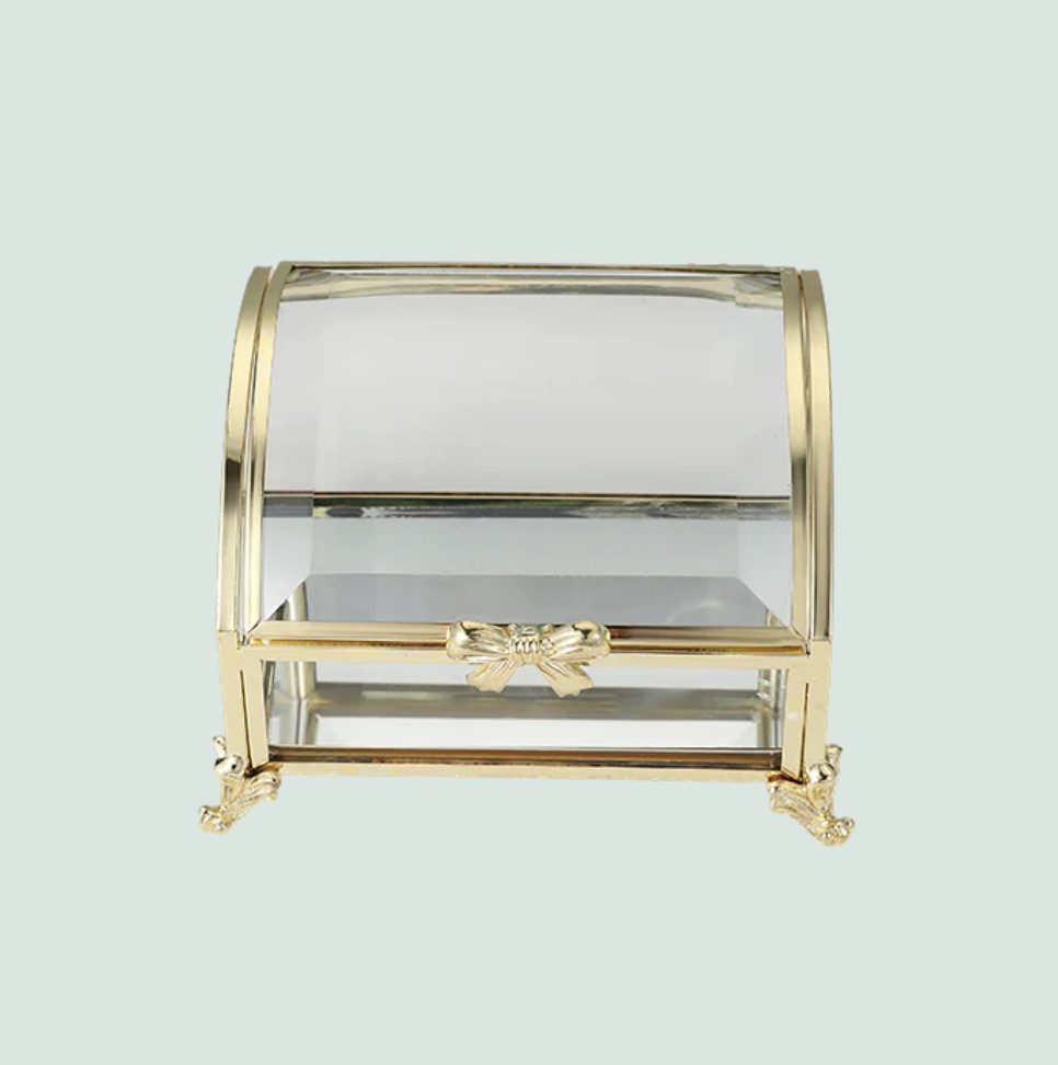 Glass Jewellery box Gold Curved with Clear Glass