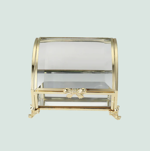 Glass Jewellery box Gold Curved with Clear Glass