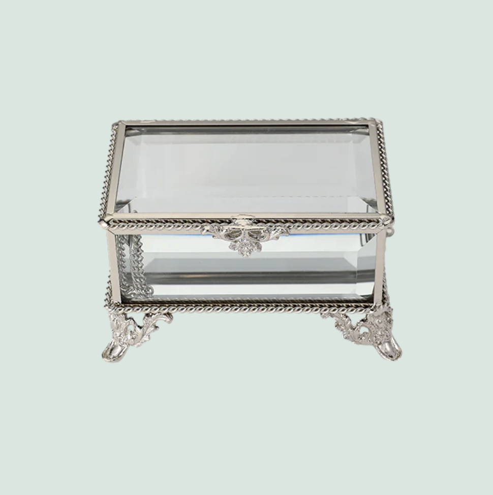 Glass Jewellery box Silver with Clear Glass 6.7 x 10 x 6.5 cm
