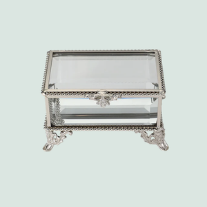 Glass Jewellery box Silver with Clear Glass 6.7 x 10 x 6.5 cm