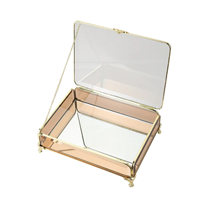 Glass Jewellery box Gold with Amber Glass 6.5 x 20 x 15.3cm Decorative glass tray with gold frame 
