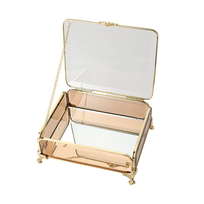 Glass Jewellery box Gold with Amber Glass 6.5 x 15 x 12cm