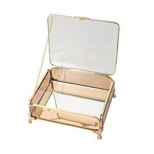 Glass Jewellery box Gold with Amber Glass 6.5 x 15 x 12cm