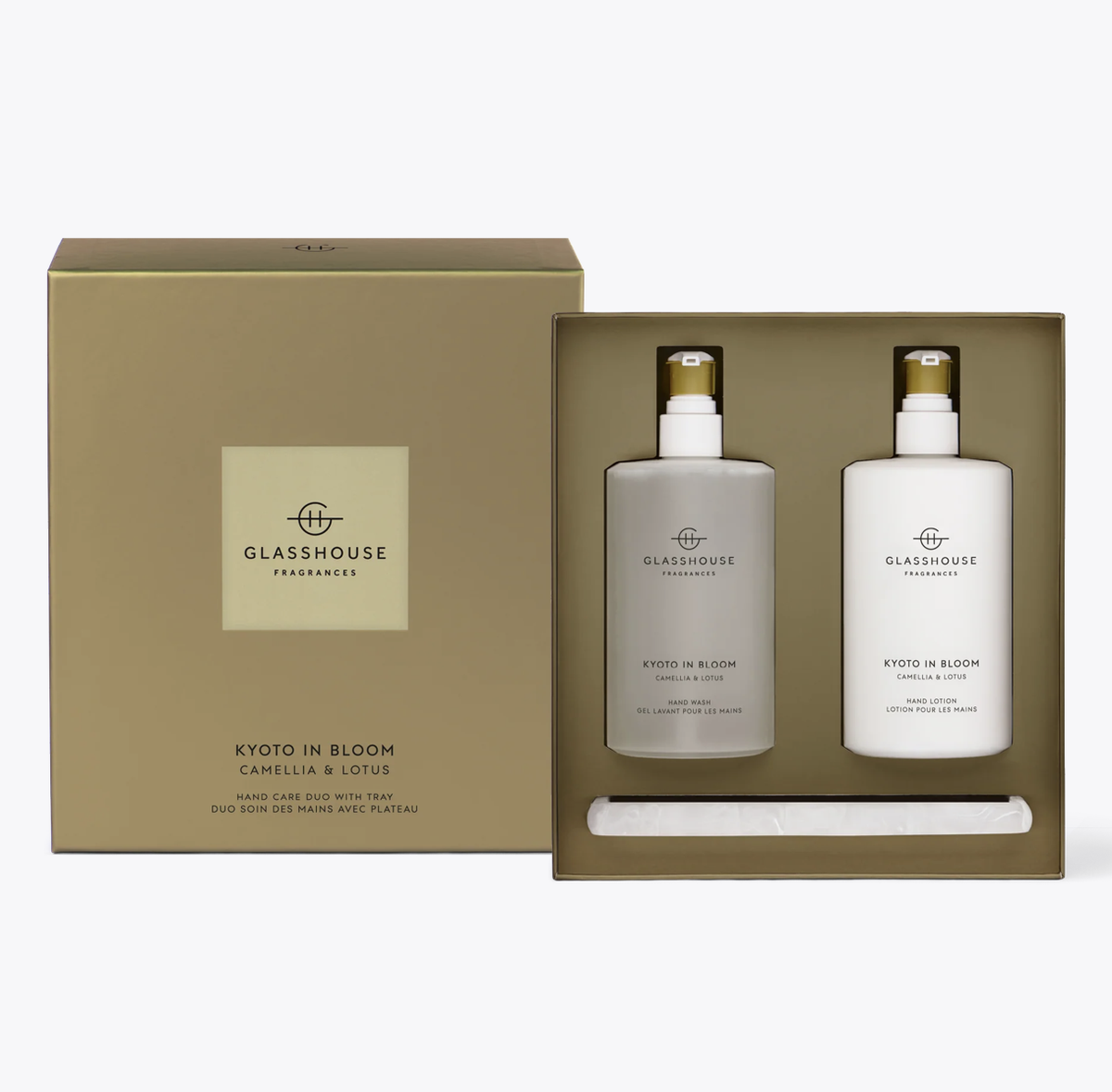 Glasshouse Fragrances GF 450ml Hand Wash + Lotion & Tray Gift Set - Kyoto In Bloom Hand Care Duo