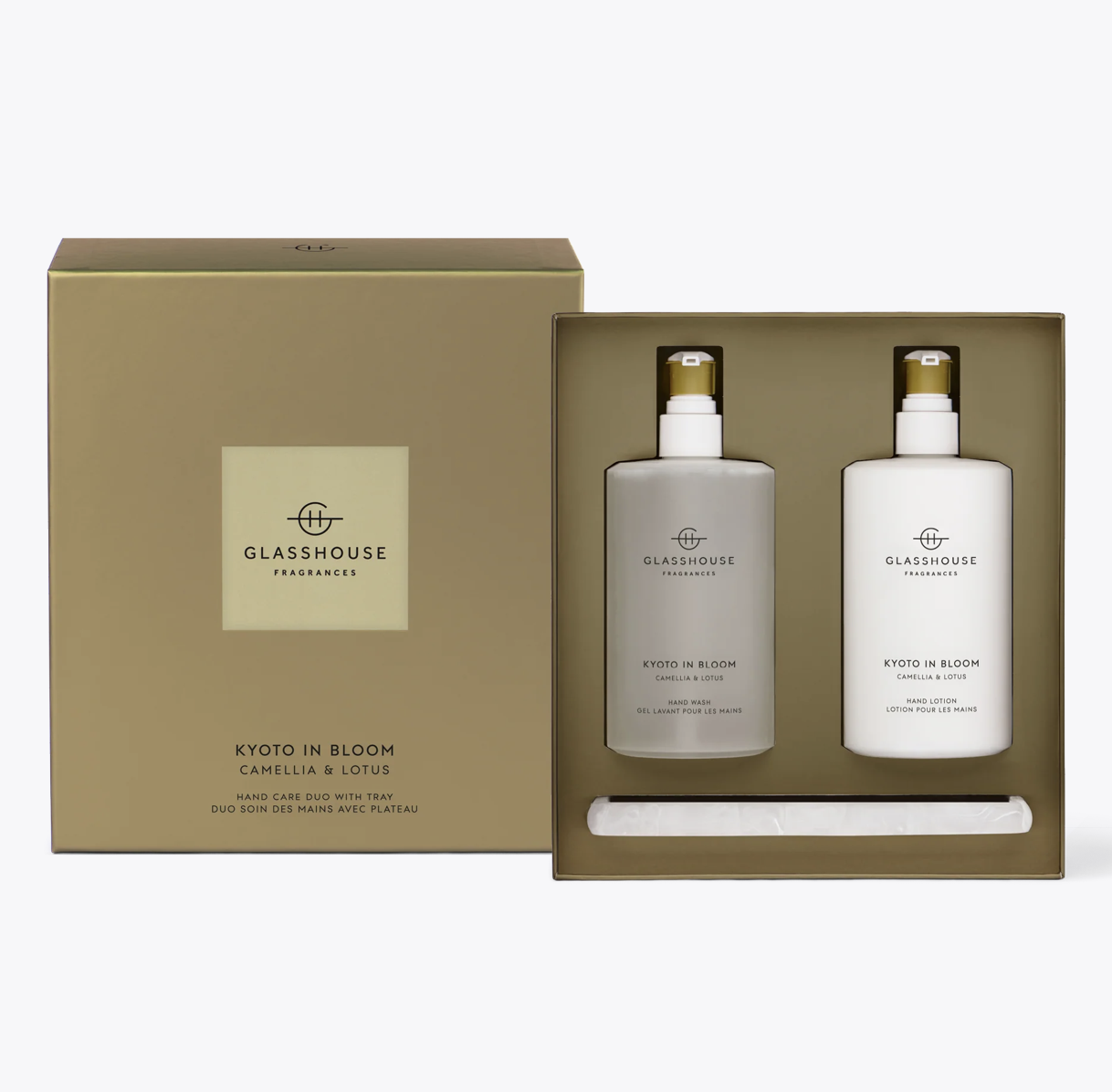 Glasshouse Fragrances GF 450ml Hand Wash + Lotion & Tray Gift Set - Kyoto In Bloom Hand Care Duo