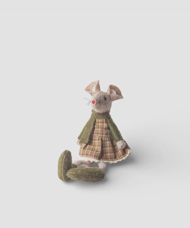 French Country Collections Green Tilly Mouse Sitting Christmas Decoration