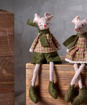 French Country Collections Green Tilly Mouse Sitting Christmas Decoration