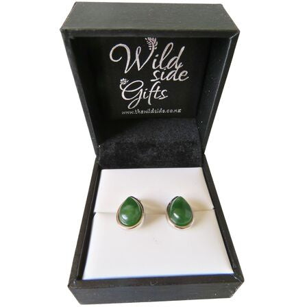 Wildside Gifts NZ Greenstone Teardrop Sterling Silver Studs 12x9mm