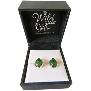 Wildside Gifts NZ Greenstone Teardrop Sterling Silver Studs 12x9mm
