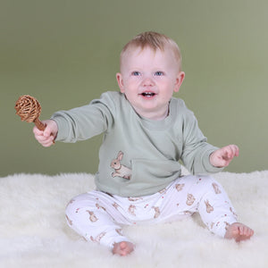 Dimples Fleece Jumper - Sage Green sweatshirt with a rabbit design