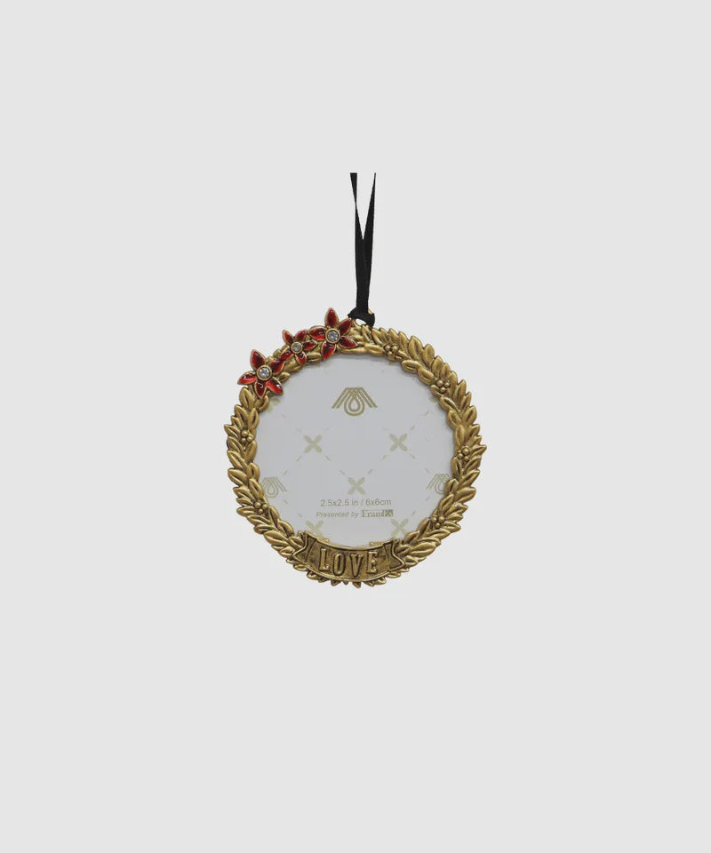 French Country Collection Hanging Round Frame Love Decorative ornament with gold frame and red accents
